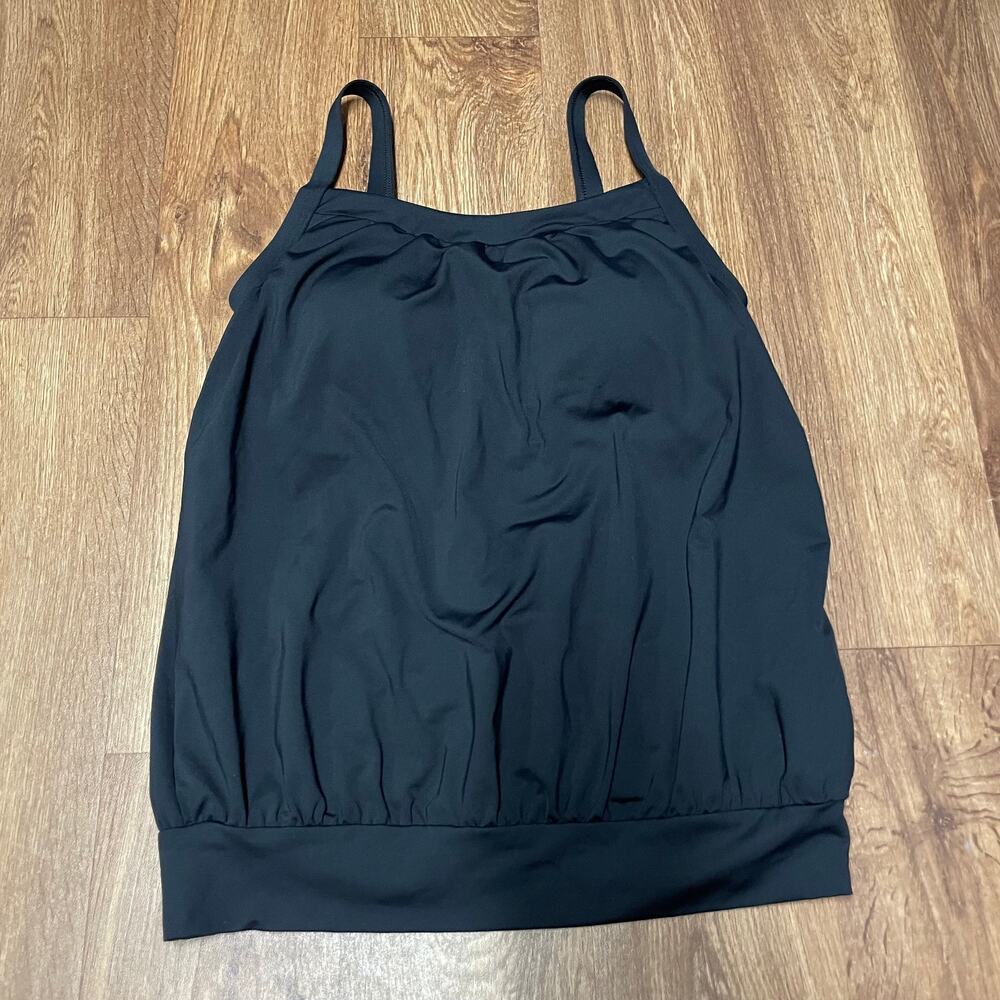 Lands End Womens Solid Black Blouson Tankini Swim Top Drape Banded 6 Mastectomy